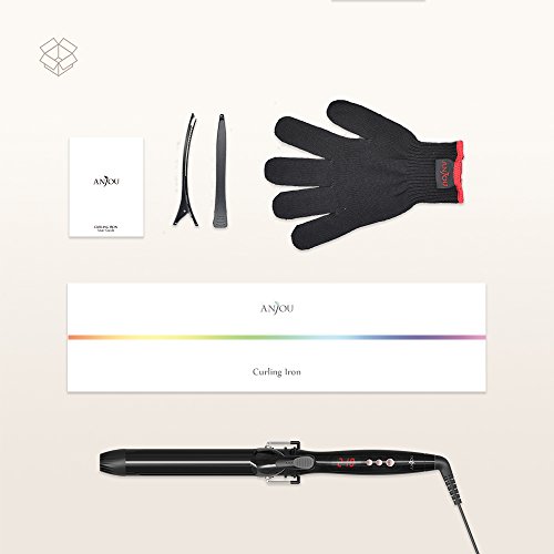 Anjou Curling Iron, 1.25 inch Hair Curler Curling Wand with Anti-scalding Insulated Tip, Ceramic Tourmaline Coating with LCD Diaplay(250 °F to 430 °F, Glove and Curl Clips Included)