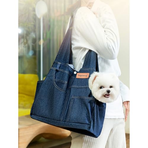 Qohak Dog Carrier Purse Premium Denim Dog Soft Sided Carriers Bag Pet Travel Tote Bag With Pockets For Cat And Small Dog thumb #7