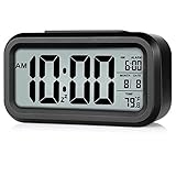 Digital Alarm Clock Battery Operated Easy Read Large Digital Number LCD Clock with Backlight, Date, Temperature, Snooze Function Alarm Clock for Bedroom, Office, Beside Desk (Black-New)