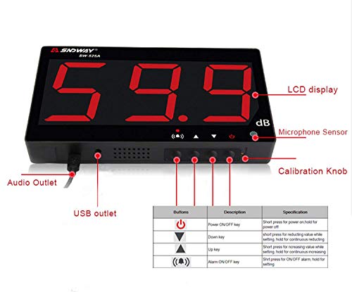 sndway sw-525a 30-130db digital sound level meter with large lcd display noise meter decibel wall mounted hanging 525a