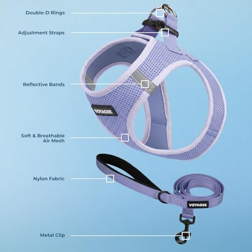 Image of Best Pet Supplies Voyager Step-in Air All Weather Mesh Harness and Reflective Dog 5ft Leash Combo with Neoprene Handle, for Small, Medium and Large Breed Puppies - Lavender, L