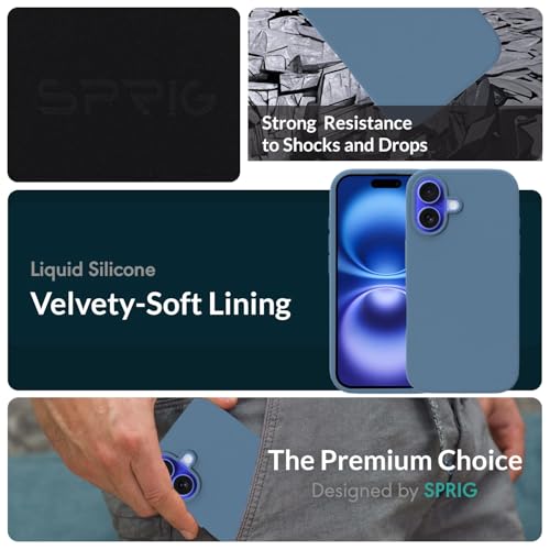 Image of SPRIG Compatible with iPhone 16 Premium SilkTone (Liquid Silicone) Back Cover Drop Tested Shock Proof Mobile Case for Men, Women, Boys and Girls with Camera Protection (Denim Blue)
