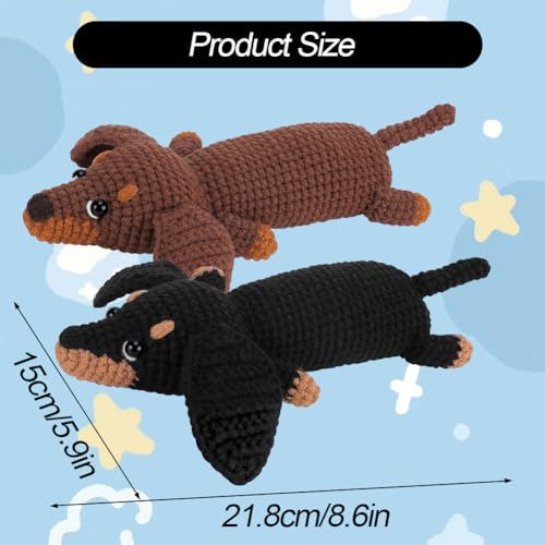 RANJIMA Häkelnadel-Set für Anfänger,Tiere Häckeln Stricken mit Anleitung,Komplettes Häkelset Dackel Hund,Starter Häkeln Tiere Set mit Häkelnadeln,Garn,Füllung,Kreativ Hunde Strickset für Geschenk