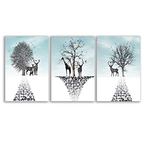SIGNFORD 3 Piece Canvas Wall Art for Living Room Bedroom Home Artwork Paintings Graceful Deer in The Forest Ready to Hang - 24
