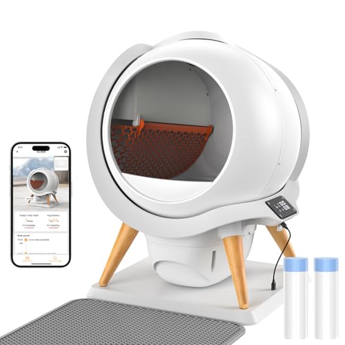 HoneyGuaridan Self Cleaning Cat Litter Box IPX5 Waterproof Automatic Cat Litter Box App Control Odourless Integrated Safety Protection Water Rinsable and Easy to Clean for Multiple Cats 5GWIFI