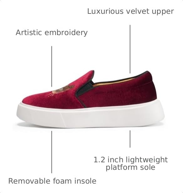 Image of Journey West Women's Fashion Velvet Sneakers with Embroidery Comfortable Slip-On Work Shoes for Women