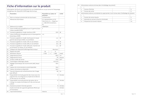 LG Electronics DIS 24 LG 24bk450h de B Moniteur d'entreprise [Classe énergétique A+]