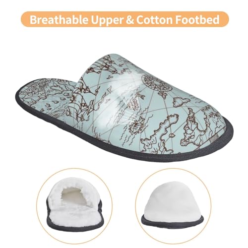 Pirate Adventure Map Print Women Slippers Home Furry Shoes Keep Men Couples Shoes Warm For Women-4