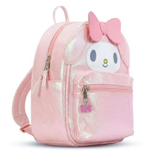 Image of SANRIO My Melody Mini Backpack for Women Set - 10 inch Faux Leather My Melody Backpack with 3D Ears Plus Bookmark for Teens | My Melody Backpack Purse Bundle