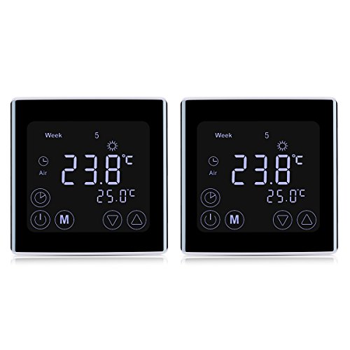 Preisvergleich Produktbild 2 Stück Digital Thermostat Heizung Raumthermostat Wandthermostat Smart Programmierbares Heizkörper-Thermostat für elektrische Fußbodenheizung Touchscreen LCD Display