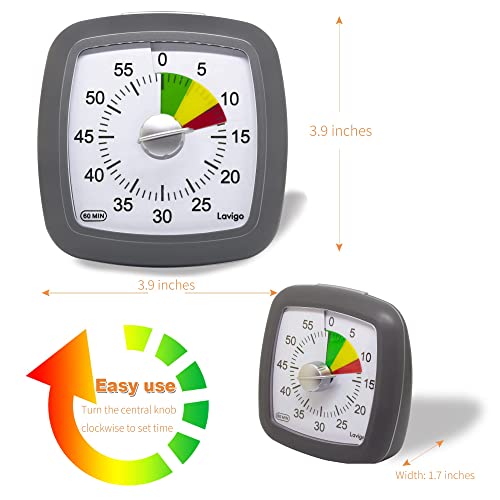 Lavigo 60 Minute Countdown Visual Timer For Adults Kitchen Cooking Kids Study Reading Classroom Teaching And Office, Three Colors Scale Designed, Quietly Count Time Management Tool(Gray) #TOP3