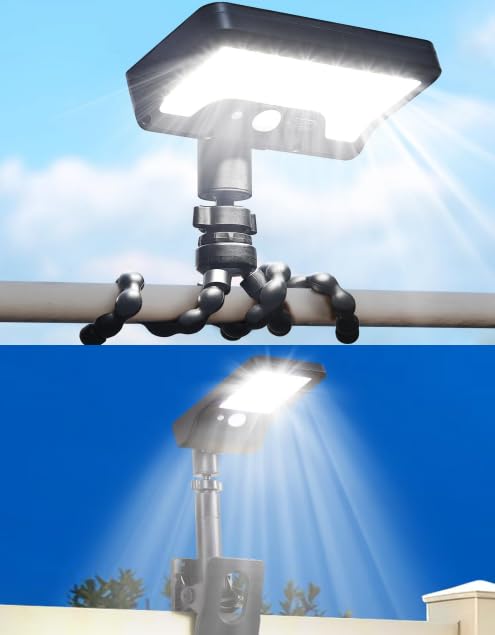 1-Second Install Solar Fence Lights, 360° Adjustable Clip on Solar Lights for Fence, 60 LEDs 600LM Motion Sensor Security Light for Fence, Yard, Deck, Camping