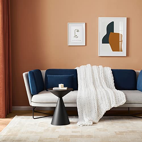 Bedfolks Chunky Knit Blanket Throw - Cream White Jumbo Chenille Yarn 100% Hand Knit, Soft And Fluffy Chenille For Couch, Sofa, Bed, Home Decor, 50" X 60" #TOP5