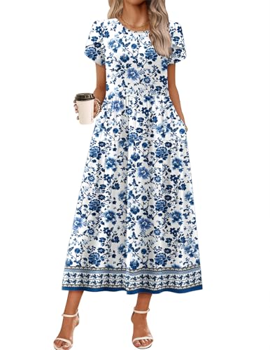 Image of Zeagoo Summer Dresses for Women 2026 Maxi Bohemian Floral Short Sleeve Long Dress Casual Flowy Tired Beach Sundress