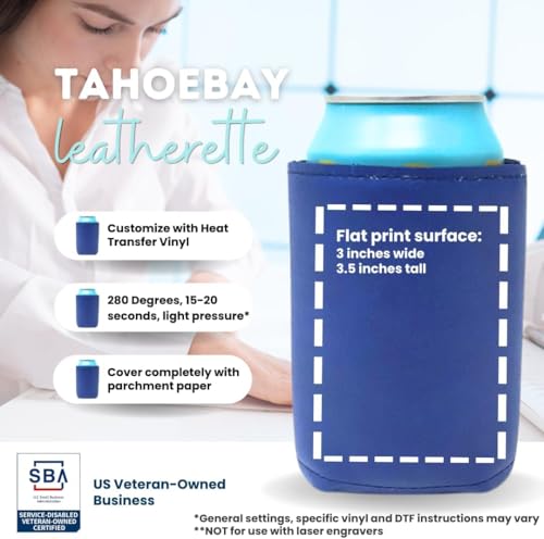 Image of TahoeBay Leatherette Can Cooler Sleeves in Bulk, 12-Pack, Blue | Blank Faux Leather, Plain Neoprene Beer Coolers for 12 oz Cans, Blanks for Heat Transfer Vinyl, Groomsmen Gifts, Party Favors