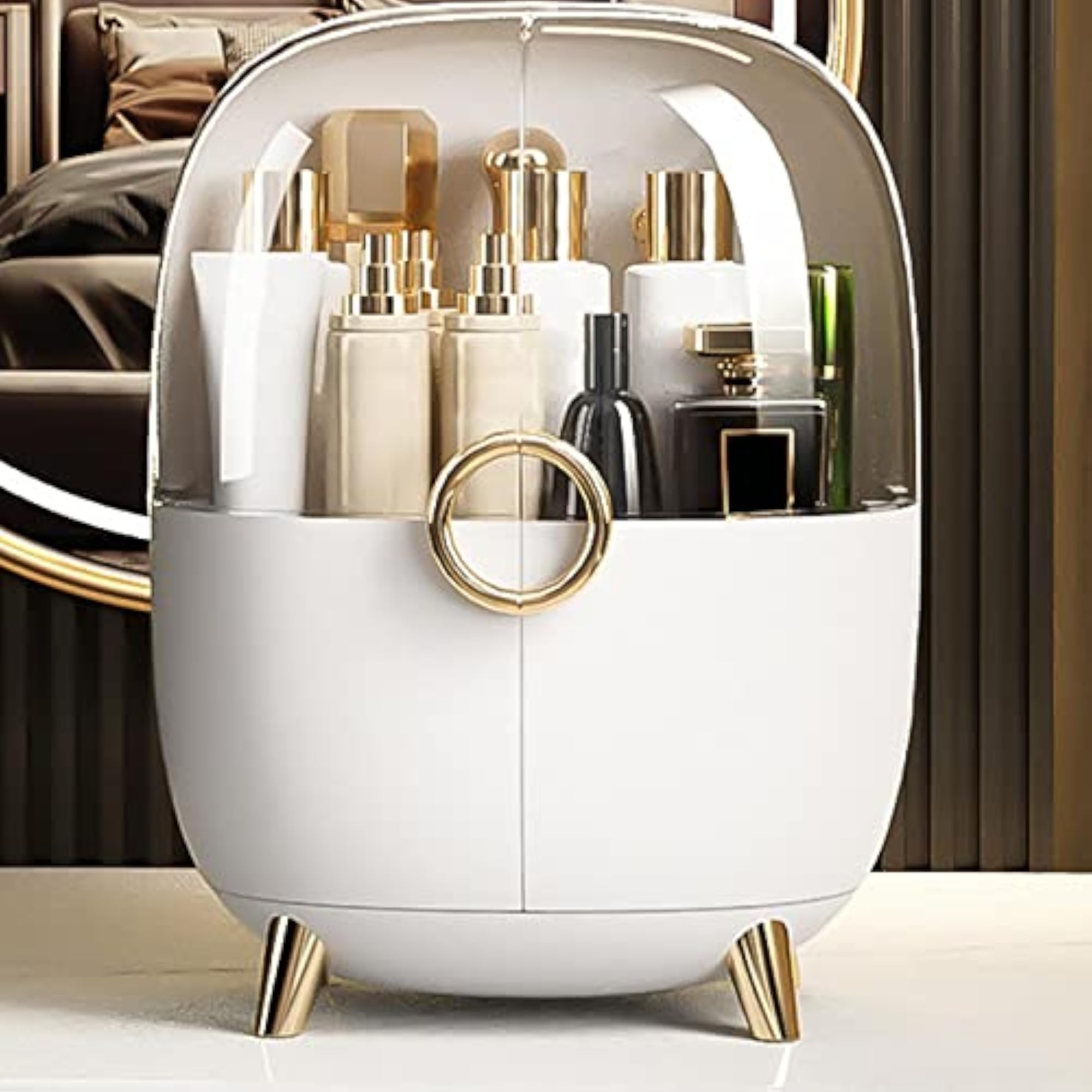 Modern Makeup Organizer Caddy Shelf with Lids