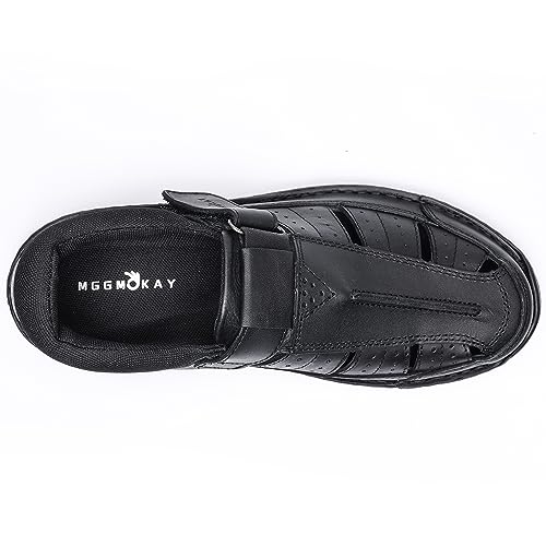 MGGMOKAY Men's Fisherman Sandals Leather Closed Toe Cutout Casual Sandals Black3