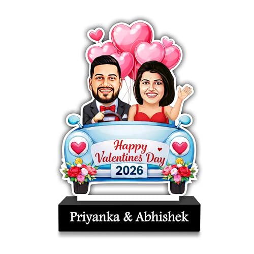 Image of ZOCI VOCI Personalized Couple Gift from Photo, Custom Name Acrylic Couple Caricature, Romantic Gift for Couples (Valentine Drive, Without Light)