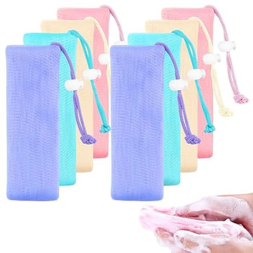 Paquete de 4 bolsas para jabonera de baño, de malla suave, para barra de ducha, bolsa para jabón con cuerda, bolsa de jabón espumosa reutilizable, soporte para jabón