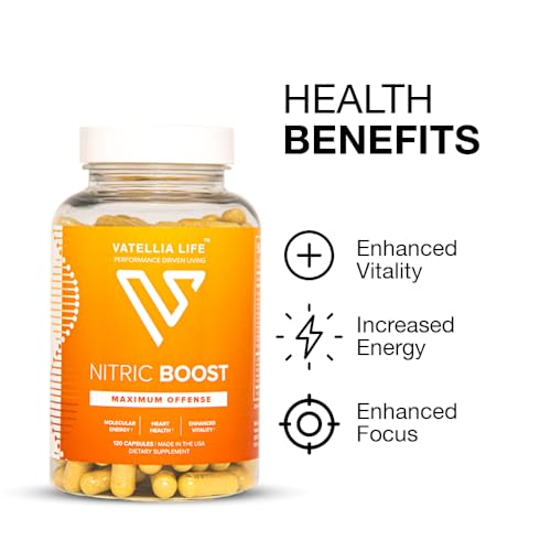 Image of Vatellia Life Nitric Boost - Nitric Oxide Supplement for Men - L-Arginine & L-Citrulline Formula - Blood Flow & Circulation Support - High Absorption - 2 Month Supply