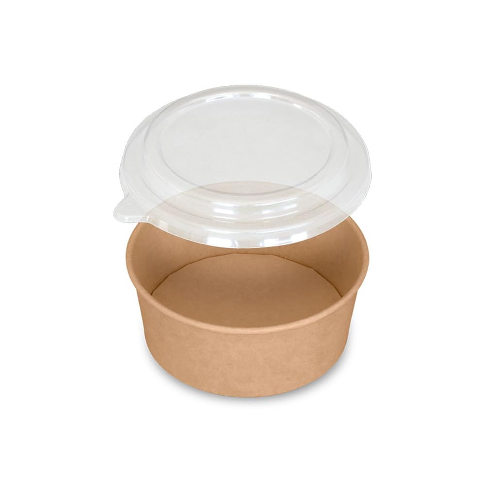 Générique 50 Bols Saladiers en Carton Kraft 1500 ml avec Couvercle RPET – Pots Étanches pour Plats à Emporter, Soupes et Salades – Pratiques et Durables