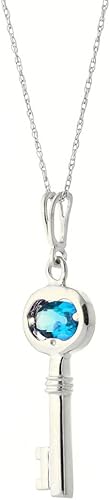 Miniatura 3 de Galaxy Gold GG 0.5 Carat 14k Solid White Gold Necklace with Natural Blue Topaz Key Pendant Charm Pendant