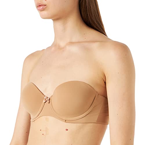 Iris & Lilly Sujetador sin Tirantes de Microfibra Mujer, Camel, 90B