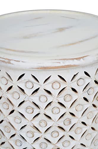 Jofran Decker Small Mango Wood End Handcrafted Solid Hardwood Drum Table, Medium 19" Height, Antique White #TOP3