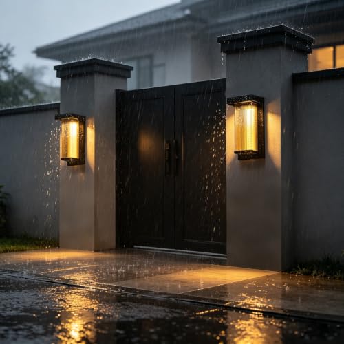 Image of Lightdot 2-Pack Square Solar Wall Lights, Dusk to Dawn with Remote Control | 3000K Warm White 300LM Waterproof Solar Exterior Lamp for Yard, Walkway, Garage, Fence