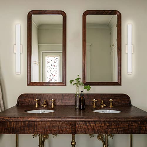 Image of Bathroom Vanity Light Brushed Nickel Square LED 24 inch 14W 4000K Natural White Light Wall Bar Lighting Fixtures Over Mirror (Brushed Nickel, 33.5 inch)