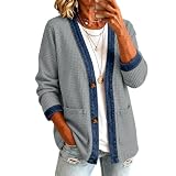 FUPODD Jacke Damen Winter Mantel Waffelpique Patchwork Jeansjacke Cardigan