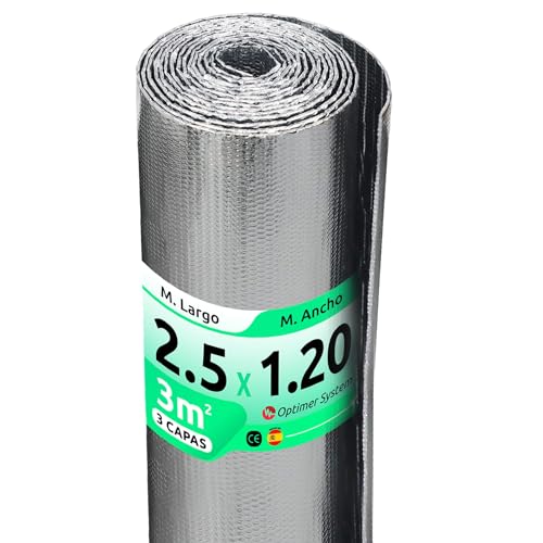 AISLANTE TERMICO MULTIUSOS PREMIUM | Reduce el Frio y el Calor |100% ALUMINIO| Rollo Aislante Termico para Ventana, Pared, Suelo, Techo, Coche, Garaje, Camper, Aire Acondicionado [ 1.20 X 2.5 ] (3m²)