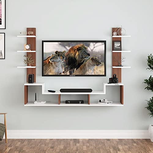 Image of Anikaa Harrison Engineered Wood Wall Mount TV Unit /TV Cabinet /TV Entertainment Unit (Walnut /White) - Ideal for Upto 43 inch(D.I.Y)