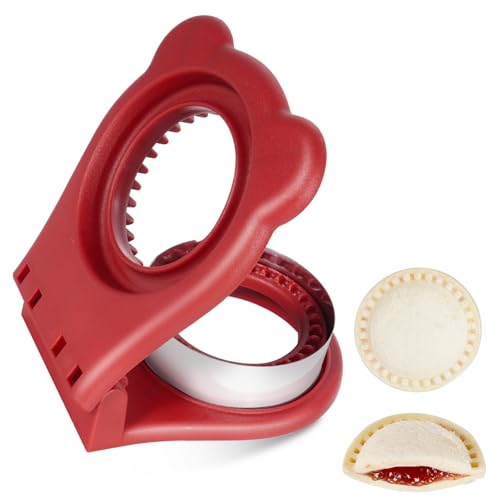 Jsroroda Leak-Proof & BPA-free Sandwich Cutter and Sealer for PB&J, Round Crustless Kitchen Tool, Kids Lunch Snacks Maker for Biscuit, Cookie-Dough(Red)