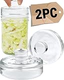 Glass Fermentation Weights - 2 Pack, 7.1oz/202g Heavy Clear Glass with Easy Grip - Smooth & Non-Porous Pickle Weights for Wide Mouth Mason Jars