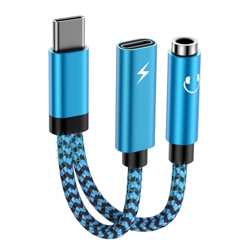 USB C Samsung Headphone and Charger Adapter, 2 in 1 USB Type C to 3.5mm Aux Audio Jack with 60W Fast Charging Dongle Cable Cord for Galaxy A16/A15/S25/S24/A54/A14/A13/5G/S23 Ultra,iPhone 16/15 Pro Max