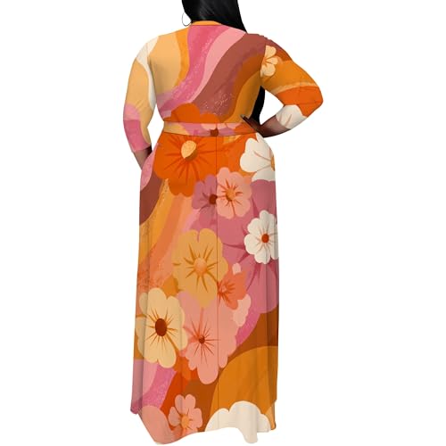 Image of SUZONANA Plus Size Maxi Dresses for Curcy Women Casual Loose 3 /4 Sleeve Long Dress with Belt