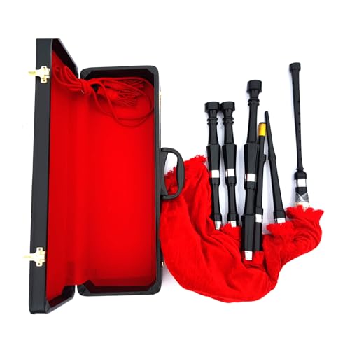 Scottish Great Highland Bagpipe - Red Velvet Cover Plain Half Silver Mounts Black Rosewood Made Free Wood Case