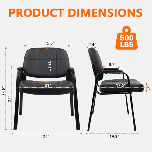 Image of CLATINA Big & Tall 500 lbs Waiting Room Guest Chair, Leather Office Reception Chair No Wheels with Padded Arms for Elderly Home Desk Conference Room Lobby Side Salon Clinic, Black(6 Pack)