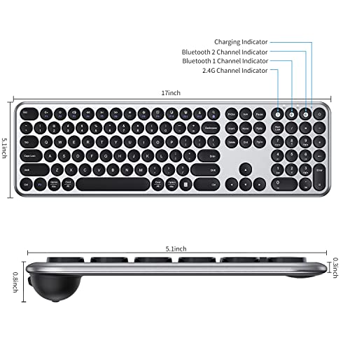 Zytua Multi-Device Bluetooth Keyboard, Dual Mode (Bluetooth & 2.4Ghz) Full Size Rechargeable Wireless Keyboard With Round Keys, Support 3 Devices For Windows/Ios/Mac Os/Android #TOP6