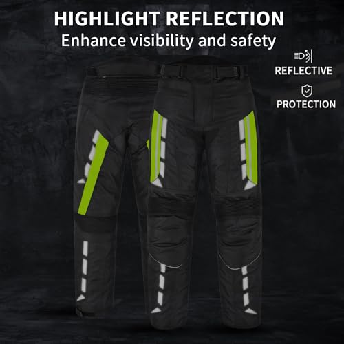 Men\'s Waterproof Armored Motorcycle Trousers – Protective Cordura Textile Pants with Removable Protectors for Biking. (US, Waist Inseam, 40, 32, Regular, Regular, Green)