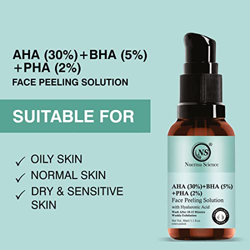 Image of Nuerma Science AHA 30% + BHA 5% + PHA 2% Face Peeling Solution Serum with Hyaluronic Acid| AHA BHA PHA Peel For Weekend Exfoliation| (30 ml)