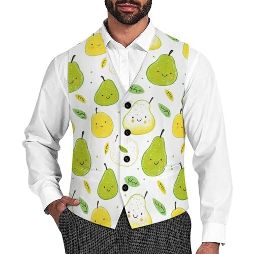 Pear Fruit Pattern Trendy Vest Suit for Men V Neck Formal Dress Waistcoat Vests Business Slim Fit