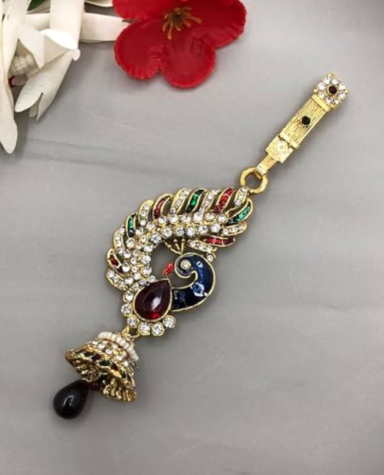 Gold Plated Peacock Design Kundan & Pearl Juda Pin