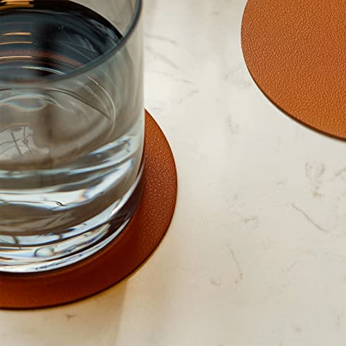 Fuceury 20 Pcs Drink Coasters, 4 Inches Brown Coasters For Drink With Leather And Cork Backing, Suitable For Kinds Of Cups, Tables And Laser Engraving #TOP4