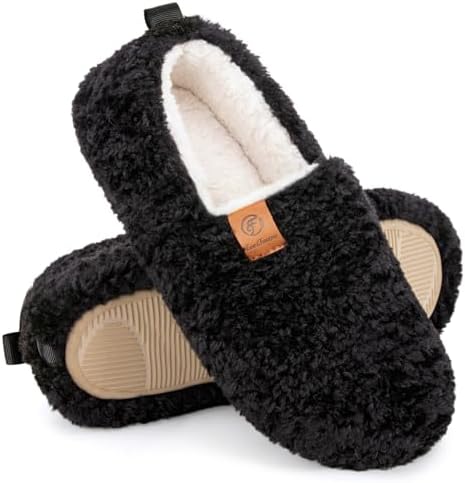 EverFoams Women’s Soft Curly Full Slippers Memory Foam Lightweight House Shoes Cozy Loafer with Polar Fleece Lining