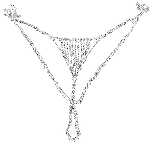 Rhinestone Thong Panties Bridal Crystal Body Chains Crystal Waist G-String Silver #TOP10