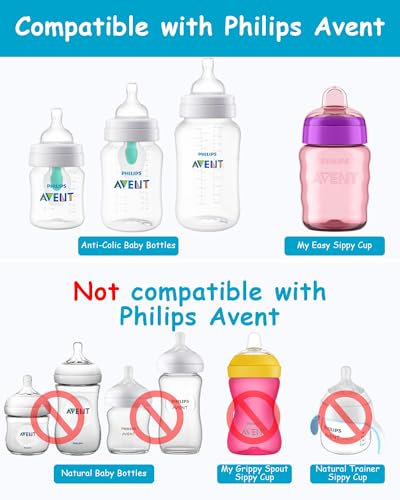 Sippy Cup Nipples for Philips Avent Anti-Colic Baby Bottles, Soft 100% Silicone Sippy Spout Nipples, Variable Flow, 6m+, 4 Count