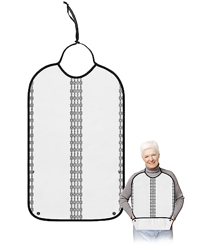 Boho Black Adult Bibs for Eating, Waterproof Bibs with Food Catcher & Adjustable Snap Closure, Modern Geometric Abstract Art Aesthetics Washable Clothing Protectors Adult Bibs for Elderly Women/Men