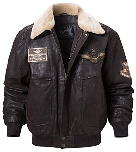 FLAVOR Echtes Lederjacke Herren Luftwaffe Bomber (Dunkelbraun, L)